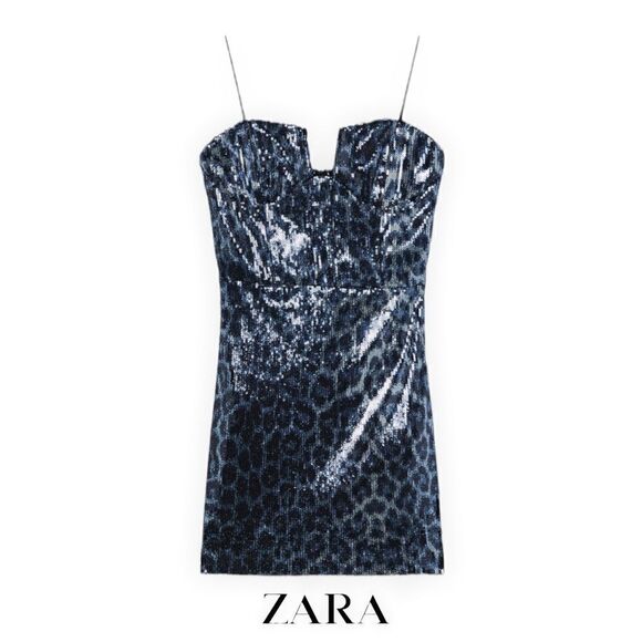 ZARA | Blue | LEOPARD SHORT SEQUIN DRESS - Picture 2 of 10